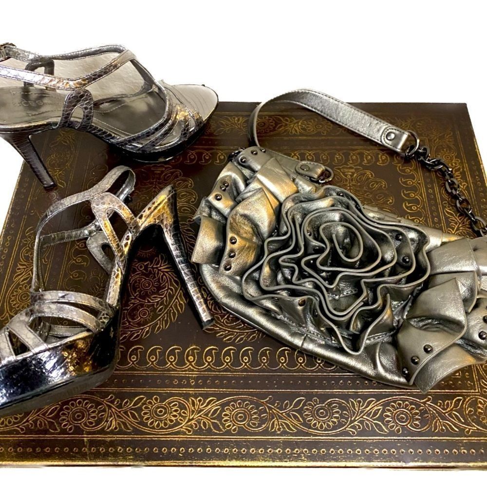 Metallic Silver Ruffled Shoulder Bag - Picture 6 of 10